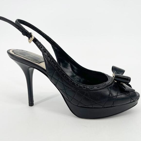 Dior Black Cannage Patent and Leather Bow CD Logo Slingback Pump size 36 - Picture 2 of 11